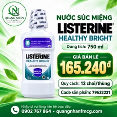 Nước Súc Miệng LISTERINE HEALTHY BRIGHT CHO RĂNG TRẮNG SÁNG TỰ NHIÊN HƠN SAU 2 TUẦN 750ml x 12 chai