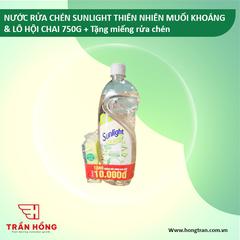 NƯỚC RỬA CHÉN SUNLIGHT THIÊN NHIÊN MUỐI KHOÁNG & LÔ HỘI CHAI 750G + Tặng miếng rửa chén ) x 10 bộ