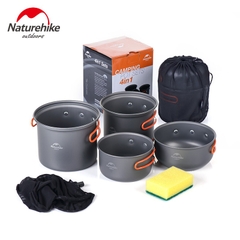 [Cổ Lỗ Sĩ] NATUREHIKE CAMPING POT SET 4 IN 1 BỘ NỒI CẮM TRẠI NH18T018-G [Chính hãng]