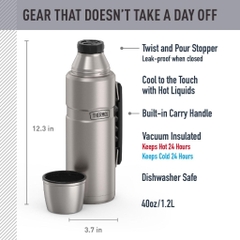THERMOS King Bottle 40 oz (1,2 lit)  Bình giữ nhiệt Inox 18/8 cao cấp – Giữ nóng/lạnh 24h, nắp làm cốc, chống rò rỉ