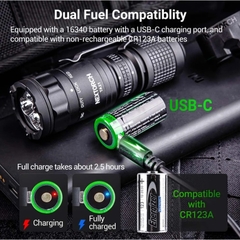 NEXTORCH TA21 – ĐÈN PIN CHIẾN THUẬT MINI | 1300 LUMENS | ÁNH SÁNG TRẮNG + ĐỎ