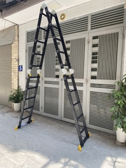 Thang nhôm NiNDA ND-405B gấp chữ M đen, cao 5m7