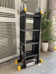 Thang nhôm NiNDA ND-404B gấp chữ M đen, cao 4m7