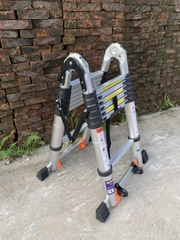 Thang nhôm rút gọn NiNDA ND-44AIS chữ A 2m2, có bánh xe tiện lợi