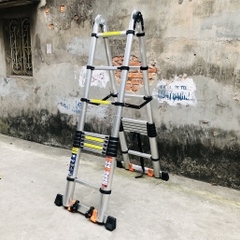 Thang nhôm rút gọn NiNDA ND-56AIS chữ A 2m8, có bánh xe tiện lợi