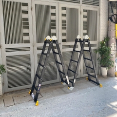 Thang nhôm NiNDA ND-405B gấp chữ M đen, cao 5m7