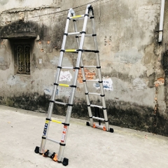 Thang nhôm rút gọn NiNDA ND-50AIS chữ A 2m5, có bánh xe tiện lợi