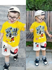 ✌🏻BT526- bộ áo cotton Mickey vàng mix quần cua tăm nhung tag đỏ