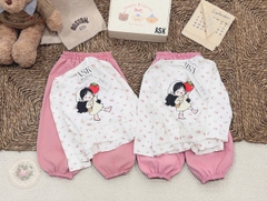 BT1080-Bộ áo hoa babydoll phối quần bo gấu hồng cho bé