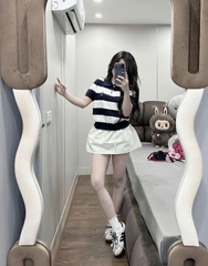 A376-Áo len cộc tay Quảng Châu cổ kẻ thêu gấu 5 màu