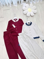 SET440-Set đồ mặc nhà nữ len thỏ viền bèo 2 màu nâu đỏ