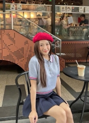 A52-Áo len dệt kim Quảng Châu cộc tay xám cổ bẻ