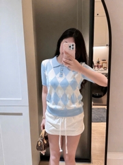 A704- Áo len cộc kẻ trám xanh full tem loại đẹp