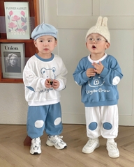 BT733- Combo 2 bộ nỉ bé trai phối màu xanh trắng