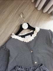 SET577- Set thun kẻ đen ngang viền ren dáng cộc chất mềm