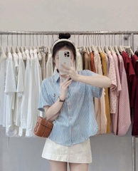 A213-Áo sơ mi cố đức kẻ VẠT BẦU THÊU NGỰA