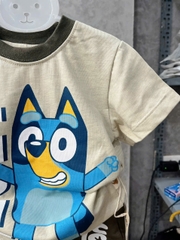 BT259-Bộ BLUE viền cổ xanh rêu áo cotton mix quần cua