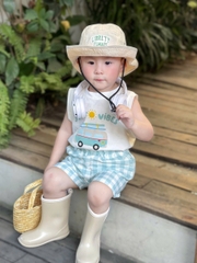 Bt556- Bộ oto quần kẻ xanh cotton bé trai chất mát