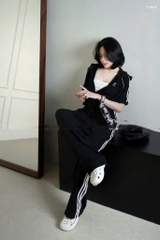 Set709- Set thể thao Đát đen áo khoá phối quần suông