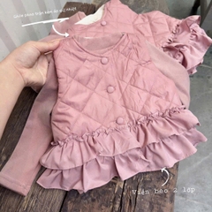 SETKID0550-Set áo phao trần bèo mix áo nỉ hồng bé gái
