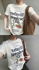 A493-Áo thun cộc tay màu be in chữ GOLF đủ tem hàng nhà máy