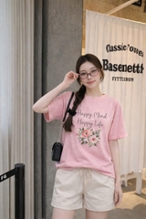 Set882-SEt áo thun hoa phối quần short nâu