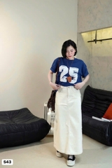 CV010- CHân váy jeans trắng gạo dáng dài 90cm nhà máy full tem