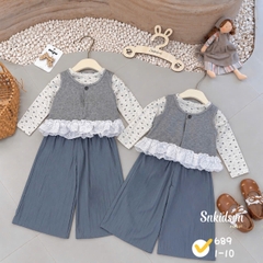 Damgai22-SET 3 chi tiết bé gái màu xám mix áo hoa len tăm màu be sz đại