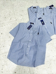 🍀A256- Áo sơ mi kẻ xanh thêu ngựa cổ đức chất thô lụa