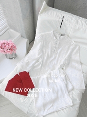 SET444-Set pháp phục trắng gấm lụa phối cúc tết