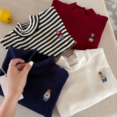 CB398-Combo 4 áo thun dài tay cao cổ bé trai thêu gấu