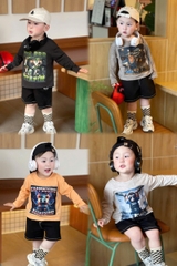 Cb370- Combo 4 áo thun BRAIN ROT dài tay bé trai