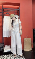 SET307-Set áo đũi trắng phối quần suông