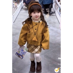 BT827-SEt dạ 3 chi tiết 2 lớp đỏ-vàng bé gái thiết kế