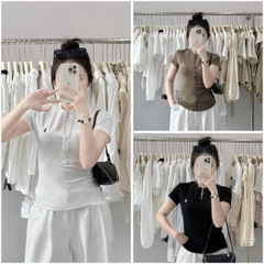 A265- Set 3 áo cộc tay cúc trước thêu ngựa trắng-nâu-đen