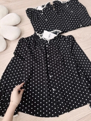 A138-Áo sơ mi nữ voan đen chấm bi vintage