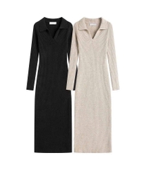 Dam186- đầm len tăm cổ đức 2 màu đen- be dáng dài 110cm