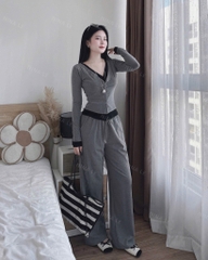 Set741- Set mặc nhà dài tay vải tăm lông xám