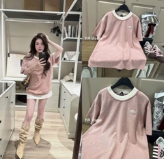 A251-ÁO Thun dáng suông rộng Hồng passtel vải cotton tăm