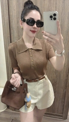 A600-Áo len nâu ZARRA full tem dáng len lỗ trám