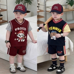BT983-Combo 2 bộ phối cotton viền đỏ cộc tay cho bé