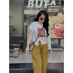 SET034-Set quần baggy màu vàng mix kèm áo phông cô gái
