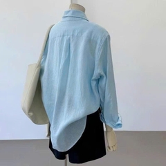 A629-Áo sơ mi xanh đũi linen