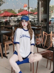 Set566- Set trắng xanh thể thao in chữ chất cotton