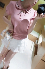 A316- Áo hồng phối kẻ nâu cổ sen chất zip