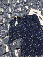 Sey1055-Set mặc nhà áo dài tăm hoa xanh than phối quần suông
