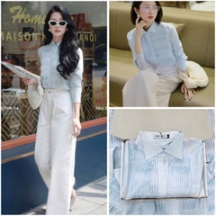 A151 ☘️- ÁO SƠ MI TƠ LI KIỂU CỔ BẺ MAu XANH🌺