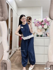 Set1036-Set áo chấm bi phối quần dài bo ống