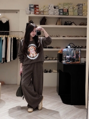 SET1073- Bộ nỉ dip lông cún nâu đáp ren