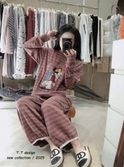 Set818- Set mặc nhà vải díp lông phối kẻ 4 màu mickey